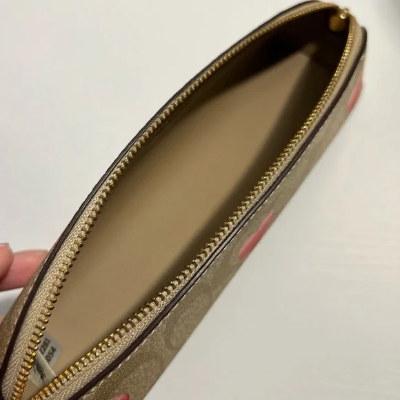 Coach Pencil Case In Signature Canvas with Stripe Heart Print - Picture 7 of 12